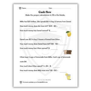 Cashflow Exercise Printable (Age 6-8)