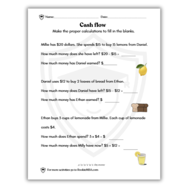Cashflow Exercise Printable (Age 6-8)