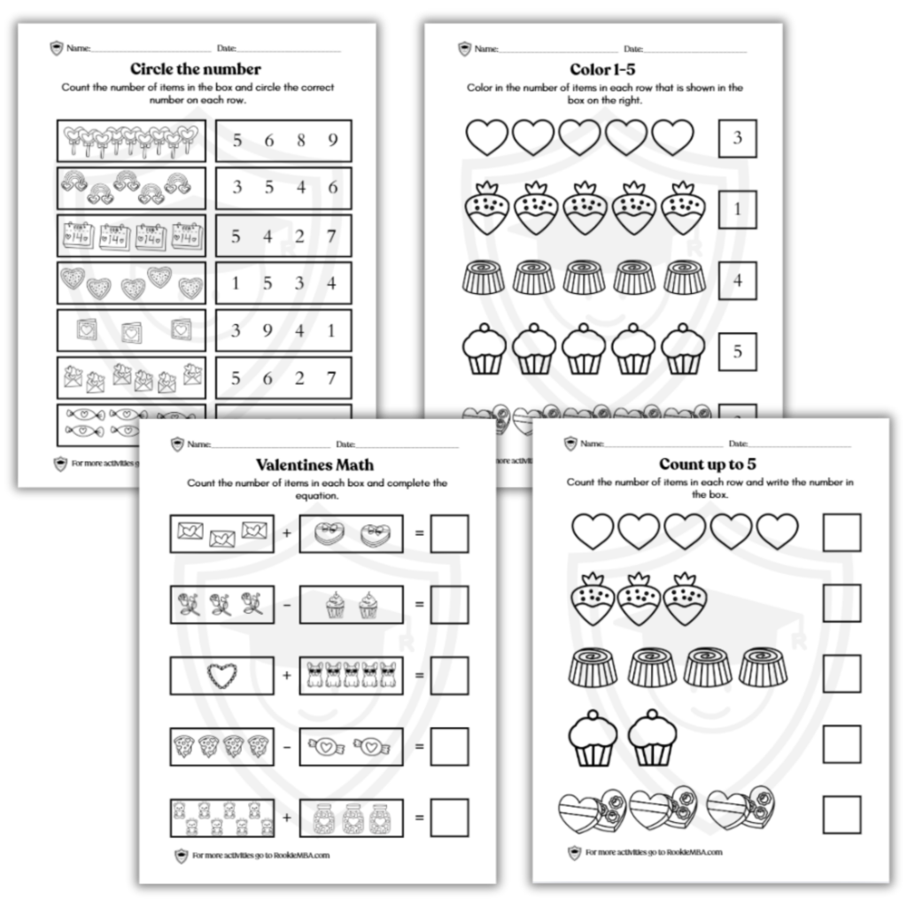 Valentines Counting Math Printable