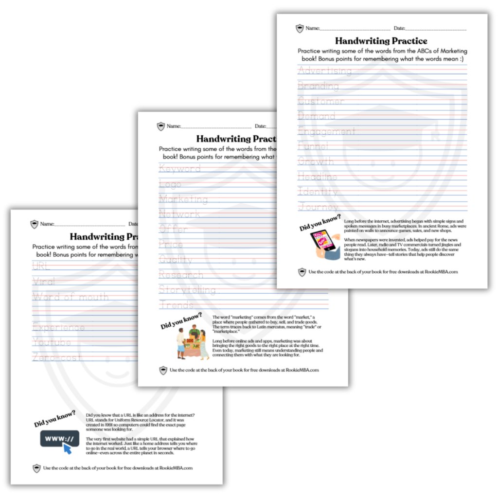 Free handwriting business Marketing words printable