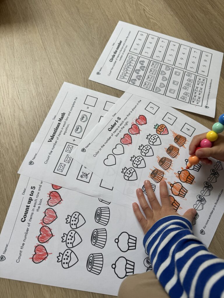 Valentine’s Day math worksheets for kids