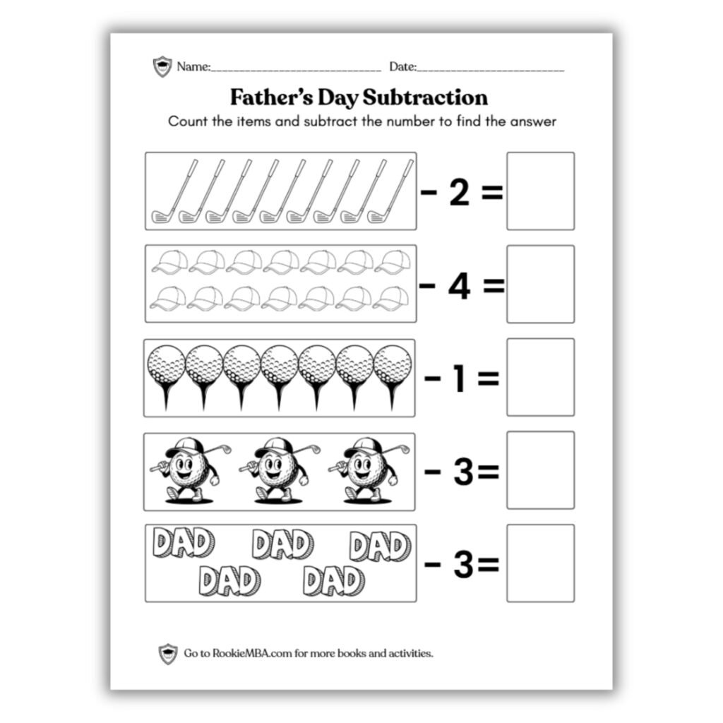 Father's Day Subtraction Printable